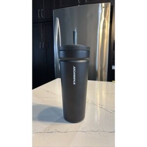 Starbucks Matte Black Stainless Steel 24oz Cold Cup Tumbler w/Straw